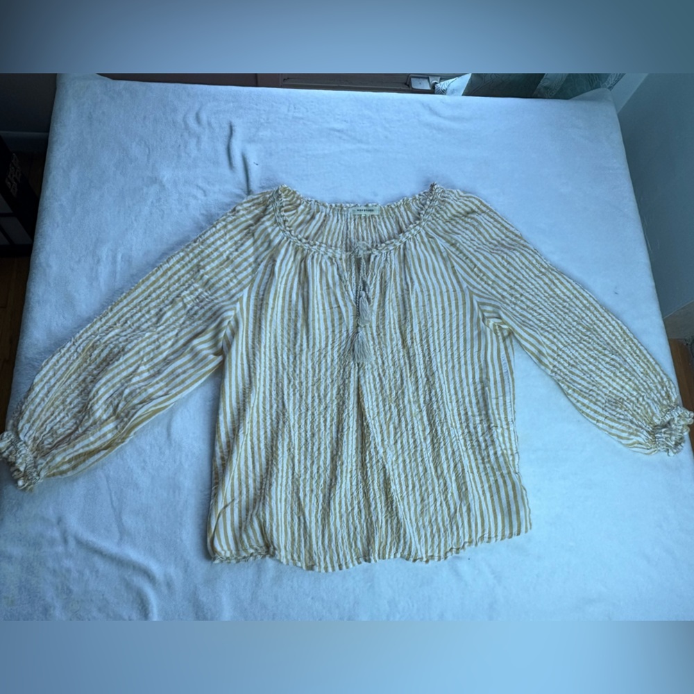Cream Smocked Long Sleeve Blouse
